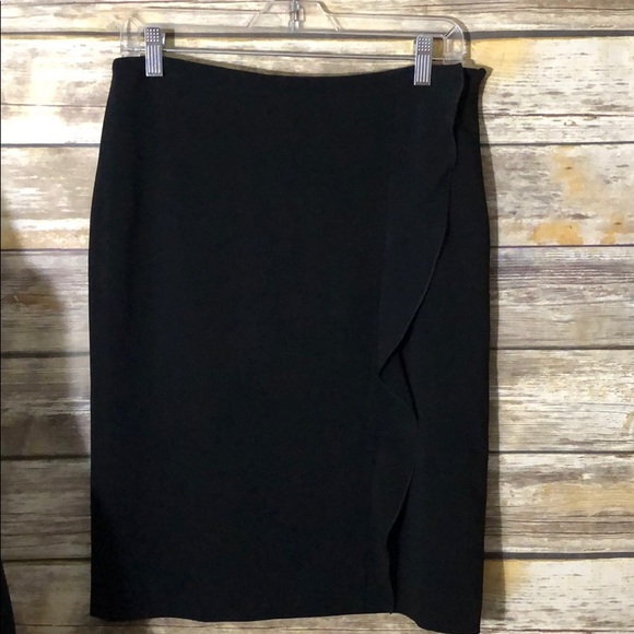 VALENTINO Pencil Skirt Side Ruffle Black - Picture 2 of 8